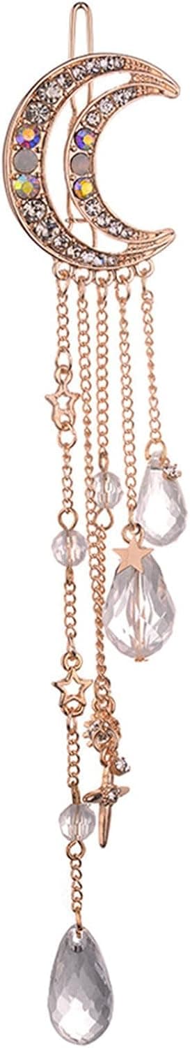 Fashion Moon Crystal Rhinestone Beads Dangle Tassel Hairpin Hair Clip Pins Hair Chain Bridal Jewelry Hair Clips