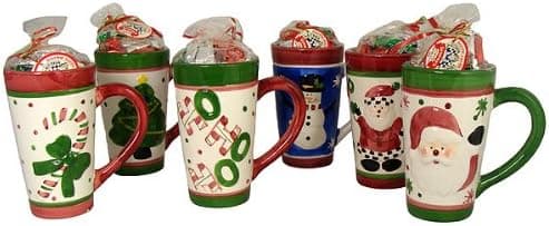 Club Pack of 12 Large Ceramic Christmas Mugs with Gourmet Vanilla Toffee Candy