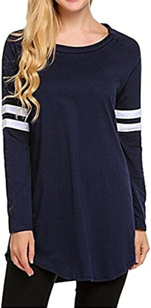 OURS Women's Casual Round Neck Long Raglan Sleeve Baseball T-Shirt Tunic Tops Plus Size (XXL, Dark Blue)