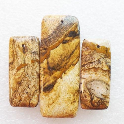 Mz Unisex-adult's 3pcs Picture Jasper Oblong Pendant bead (sent Randomly)