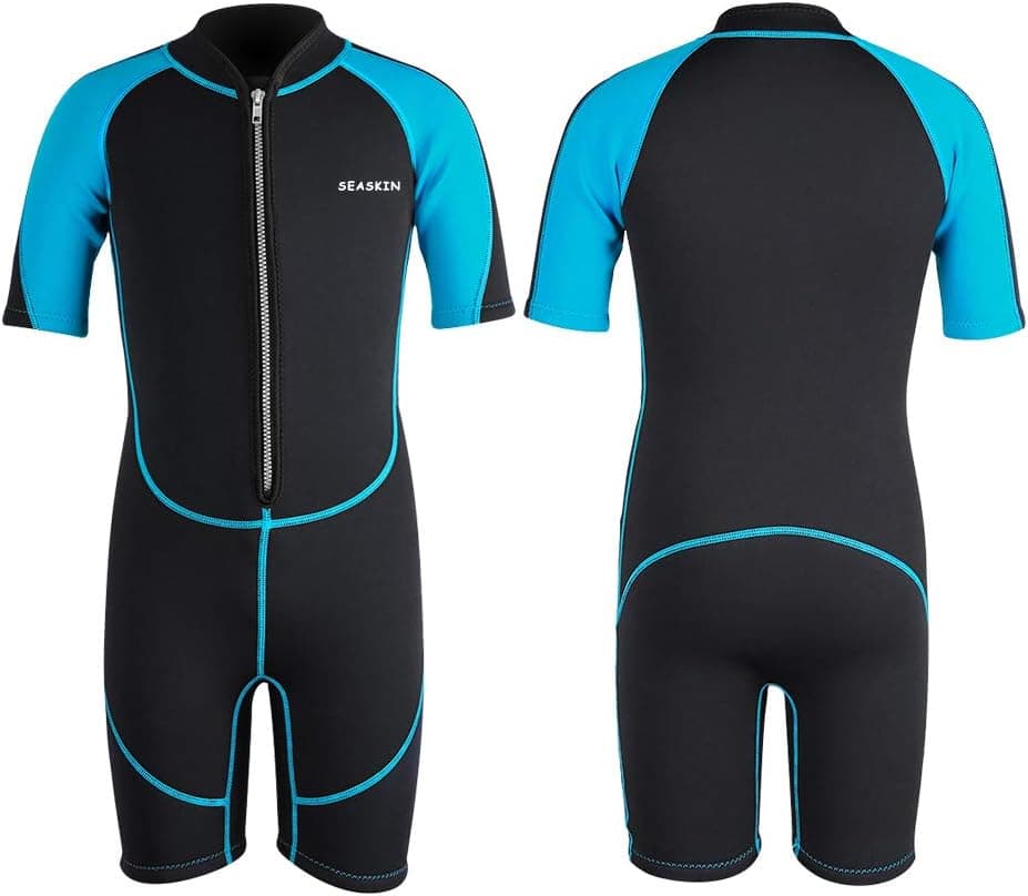 Seaskin Kids Wetsuit for Boys Girls Toddlers, 2mm Front Zipper Shorty Wetsuits, 3mm Back Zip Full Wet Suits, Neoprene Thermal Swimsuits for Diving Surfing Swim Lessons