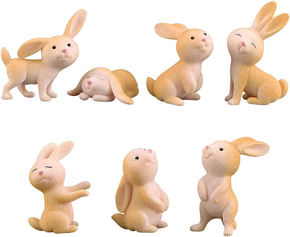 7 Pcs Rabbit Figures for Kids, Animal Toys Set Cake Toppers, Rabbit Fairy Garden Miniature Figurines Collection Playset for Christmas Birthday Gift Desk Decorations