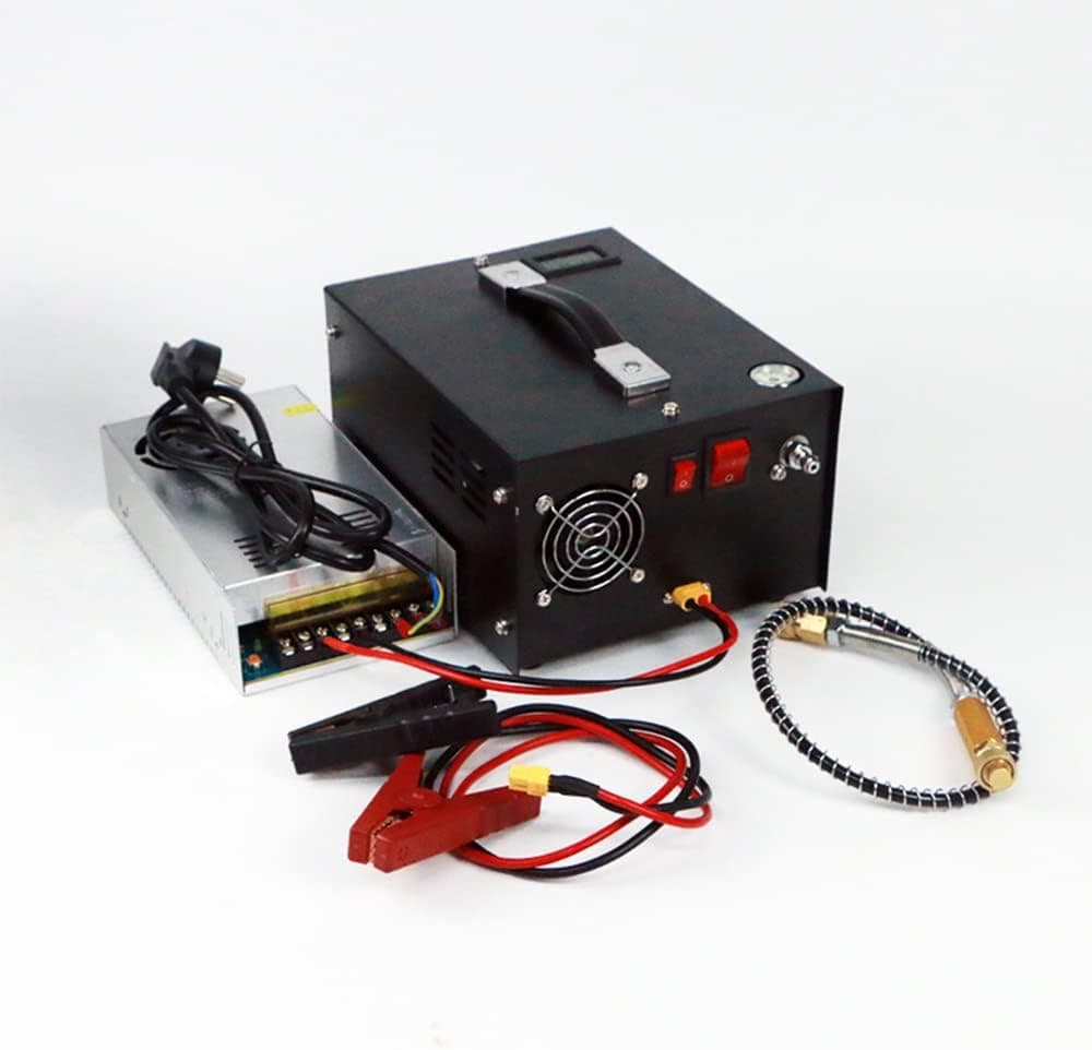 PCP Air Compressor, 4500Psi/40Mpa High Pressure Air Compressor, Oil/Water-Free and Fan Cooling, Portable Electric Air Compressor Pump with Adapter for Paintball & Scuba (110V AC or 12V)