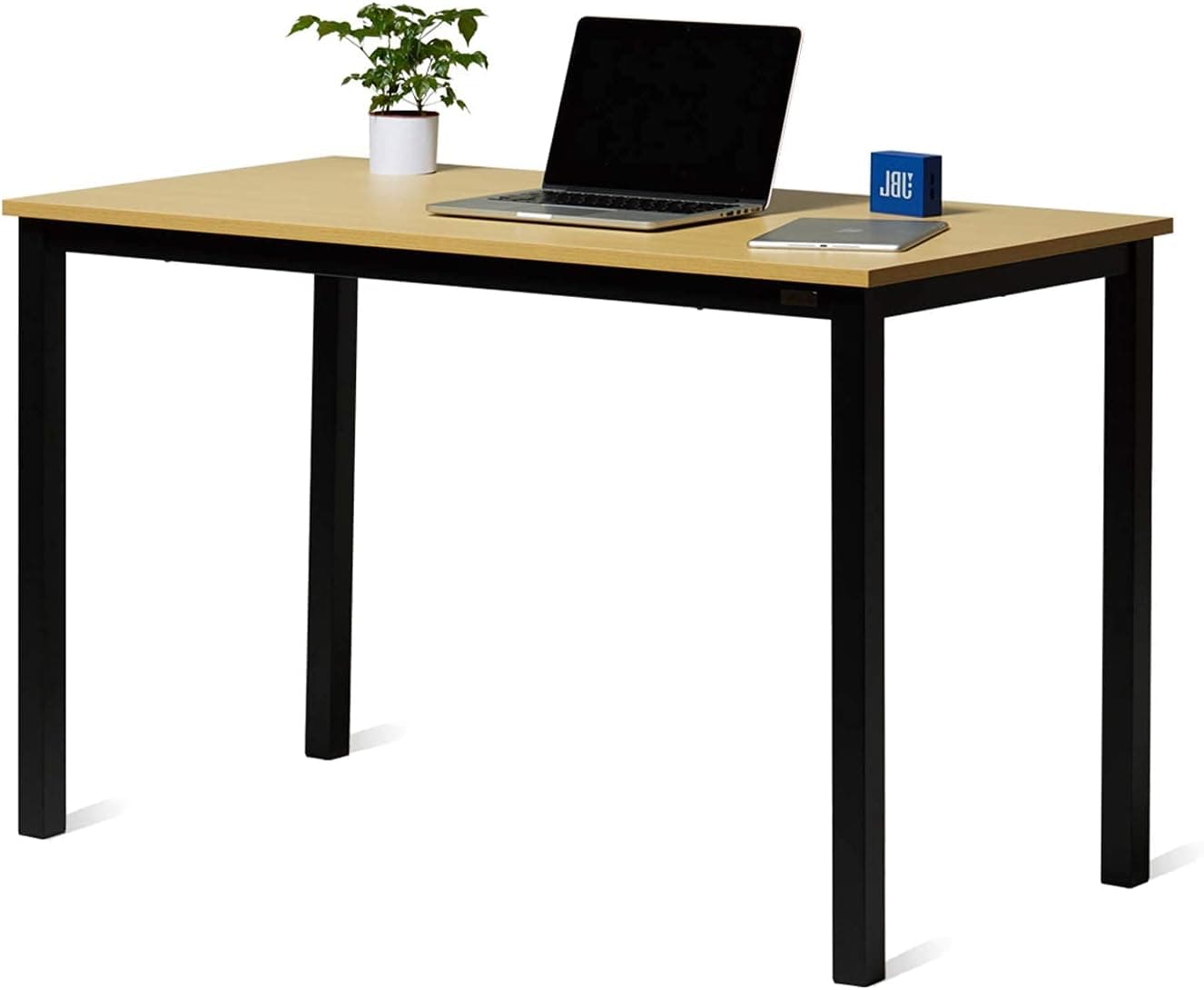 USHOW Computer Desk 47 inches Large Size Desk Writing Desk,Modern Simple Style PC Table,Black Metal Frame for Home Office,Oak