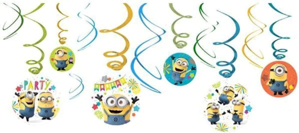 Amscan 671798 Despicable Me Multicolor Foil Swirl Party Decorations, 12 Ct. (5")
