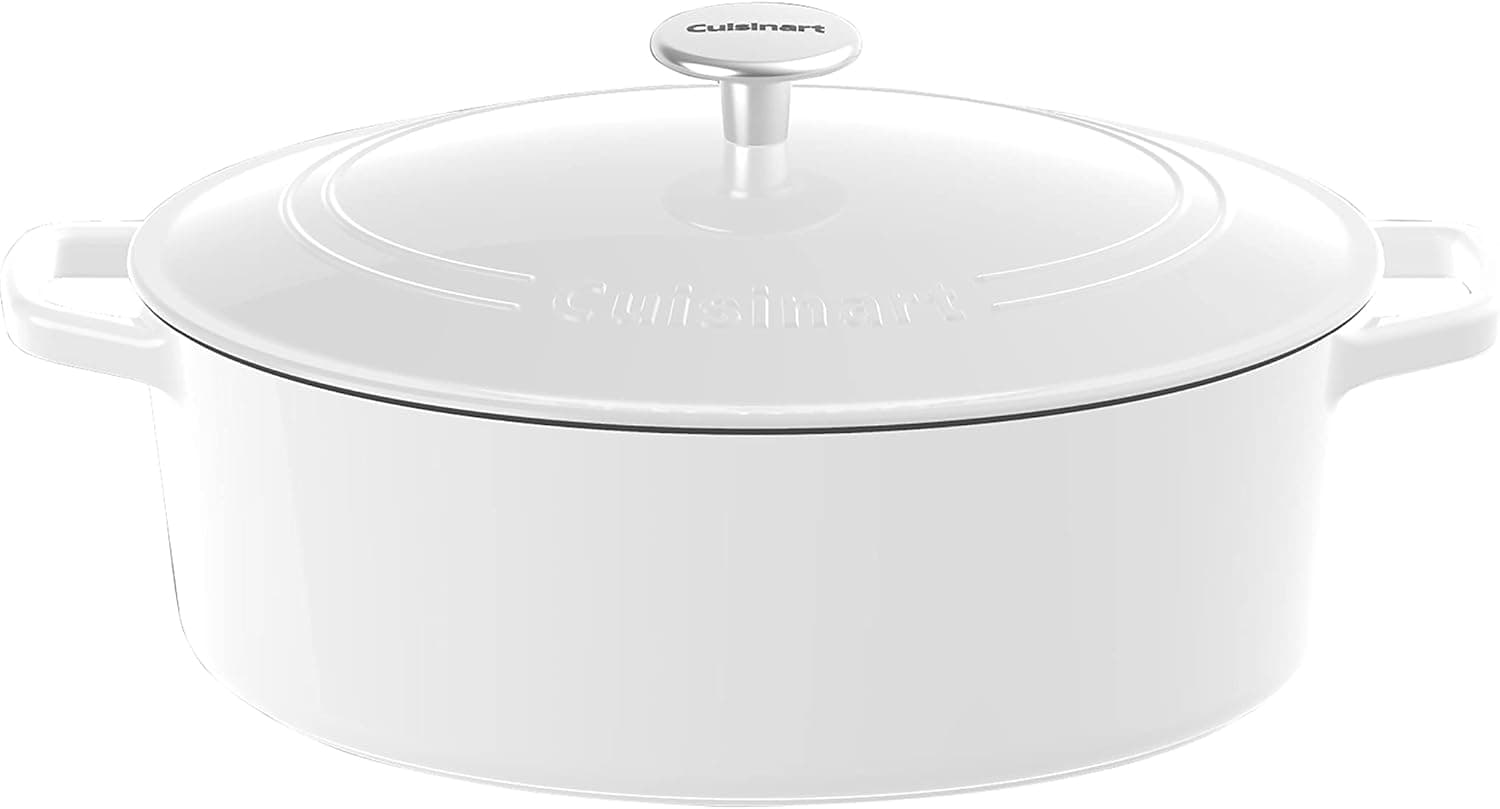 Cuisinart 7 Quart. Oval Cast Iron Casserole, Glossy White