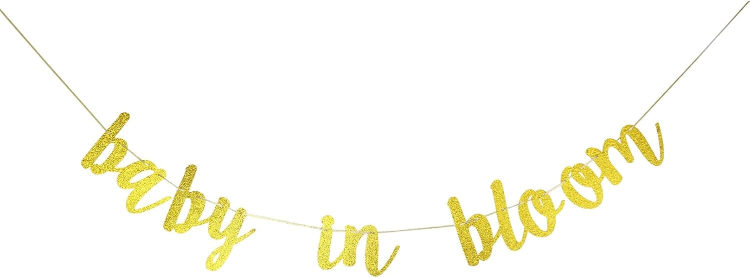 StarsGarden Gold Glitter Baby in Bloom Banner,Welcome Baby Bunting Garlands, Baby ShowerParty Decorations Supplies, blue