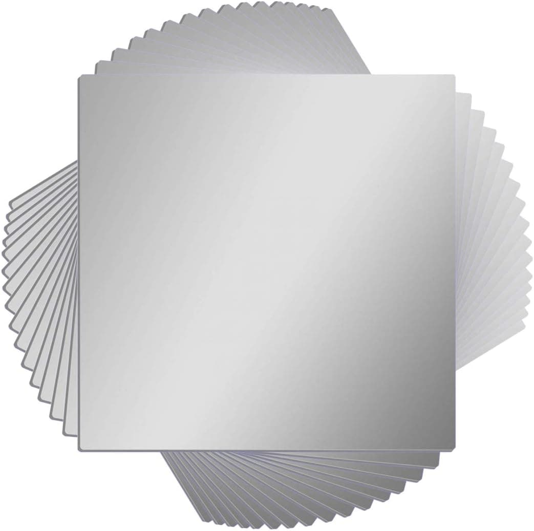 16 Pcs Flexible Non Glass Acrylic Mirror Sheet Tiles Self Adhesive Plastic Wall Stickers Mirror for Bathroom Wall DIY Decor 6 X 6 Inch Each