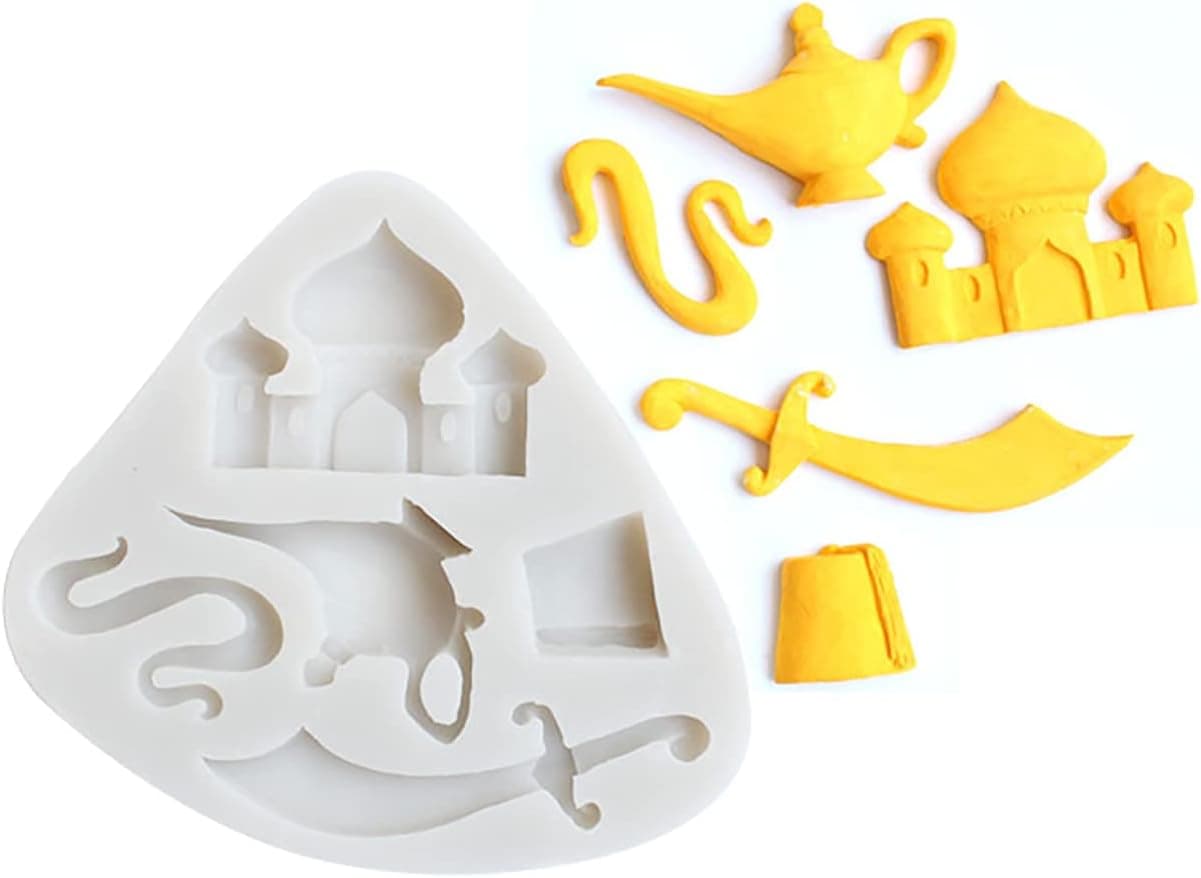 1PCS Aladdin lamp Castle teapot Sword Silicone Mold for DIY Fondant Candy Making Chocolate Molds Lollipop Desserts Ice Cube Gum Clay Soap Biscuit Plaster Cupcake Topper Cake Decor Moulds