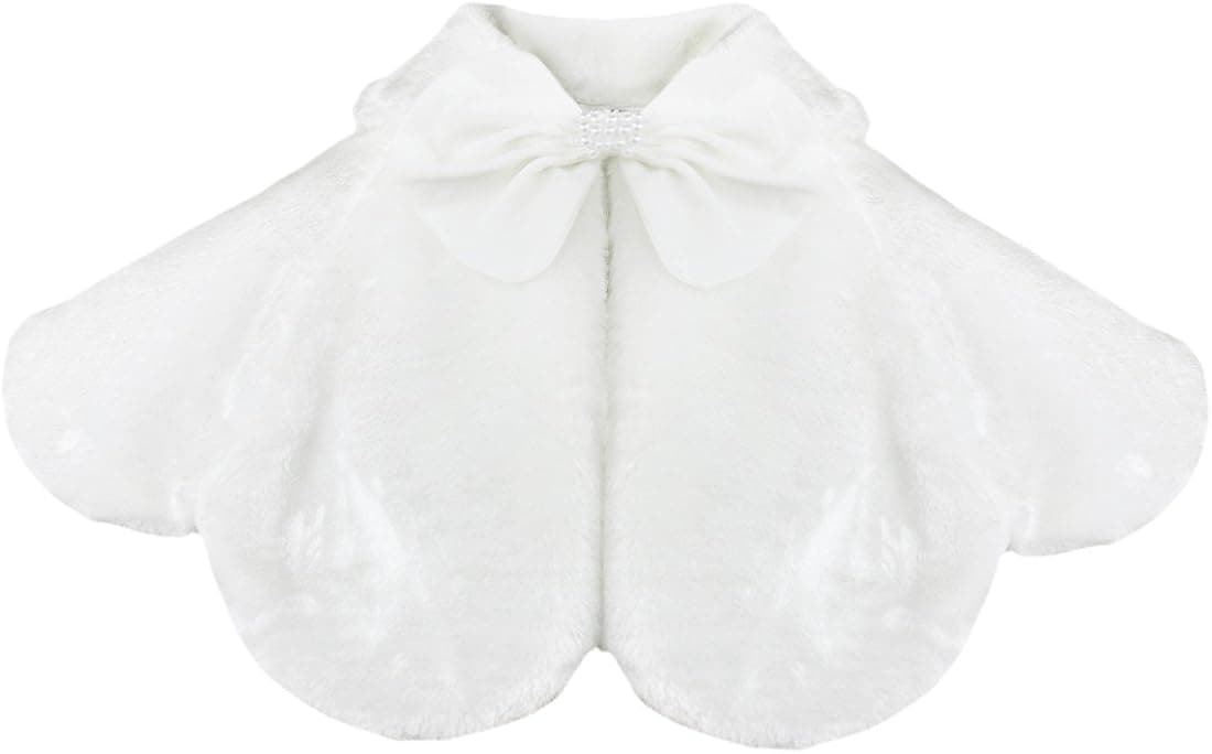 FEESHOW Flower Girls Faux Fur Bolero Shrug Princess Shoulder Cape Wedding Dress Shawl Wrap Stole