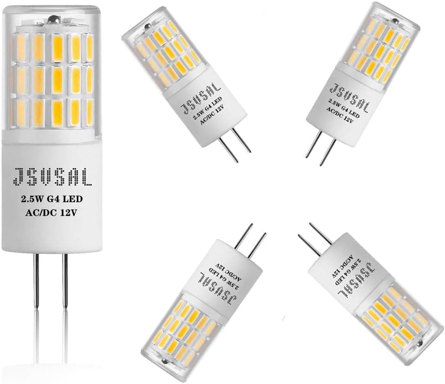 JSVSAL (4-Pack G4 LED Bulb 2.5W 4000K Natural White Bi-pin T3 JC Type 12V AC/DC, 20W Halogen Equivalent for Outdoor Landscape Lighting Deck Stair Step Path Lights , Non-dimmable