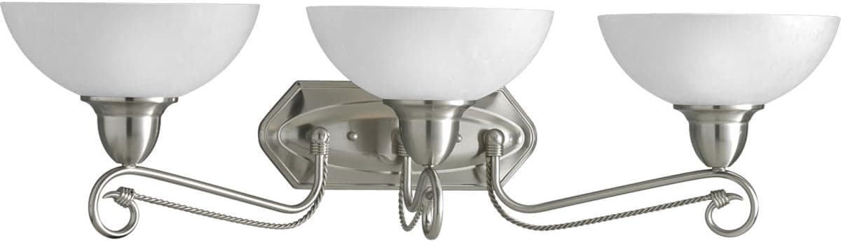 Progress Lighting P3294-09 3-Light Bath Bracket with Etched Watermark Glass and Twisted Wire Details, Brushed Nickel