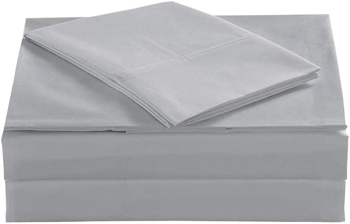ELINEN 400 Thread Count Bed Sheet Set 4 Piece Queen Size 100% Long Staple Cotton Bedding Set Sateen Weave, 17" Deep Pocket, Breathable & Fade Resistant(Queen, Silver)