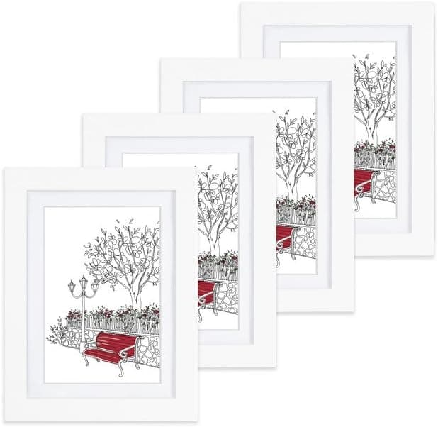 EDGEWOOD Parkwood Wood Real Glass Flat Picture Frame for Wall or Tabletop Photo, 5x7, White, 4-Pack