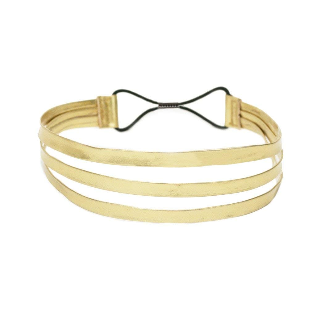 Mia Metallic Triple Strap Leather Headband, Fashionable Hair Accessory, Gold Metallic, for Women and Girls 1pc