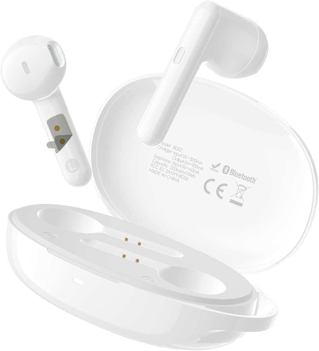 NC Wireless Bluetooth Earbuds with Microphone, Bluetooth Headphone Noise Cancelling Earbuds, Waterproof Earphone Wireless Earbuds with Ultra-Minimal Design, White