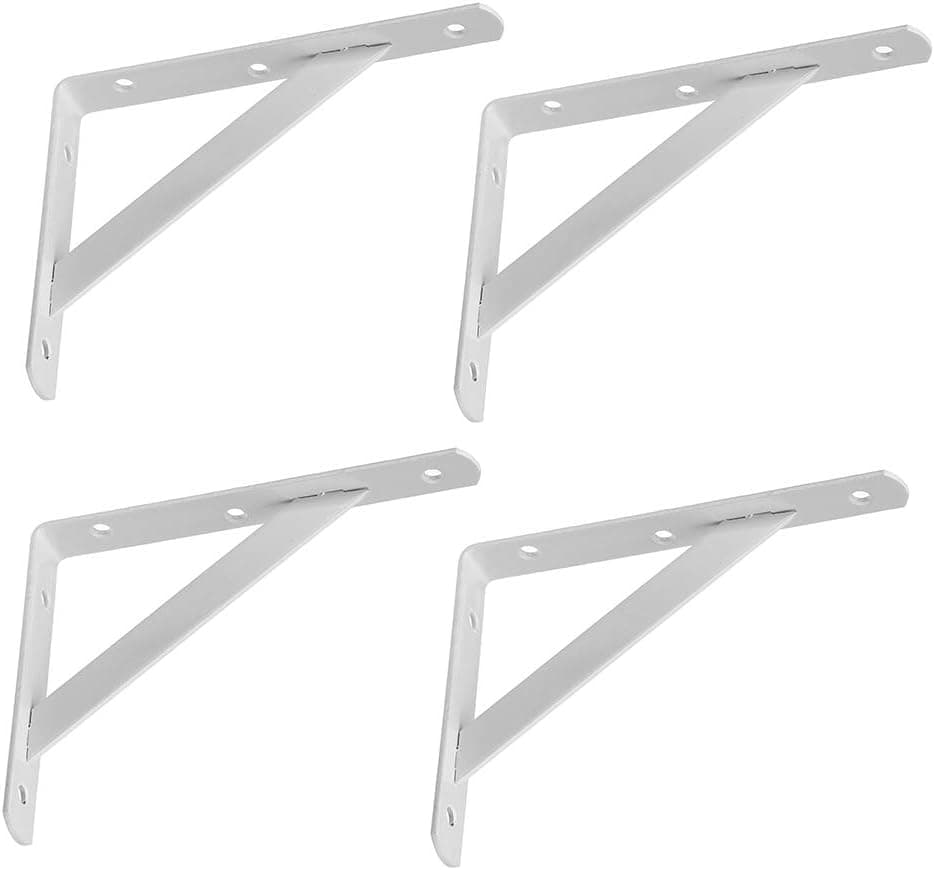 Dewell 4 Pcs 8inch Tripod Triangle Shelf Brackets, Wall Mounted Shelf Supports White,WT20004