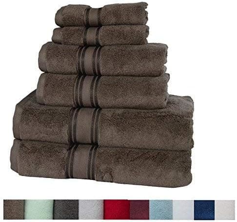 Casa Lino Quick Dry Super Zero Twist 6 Piece Bath Towel Set 7 Star Hotel Luxury Collection, 2 Bath Towel 28x54, 2 Hand Towel- 16x28, Face Towel- 13x13 (Chocolate)