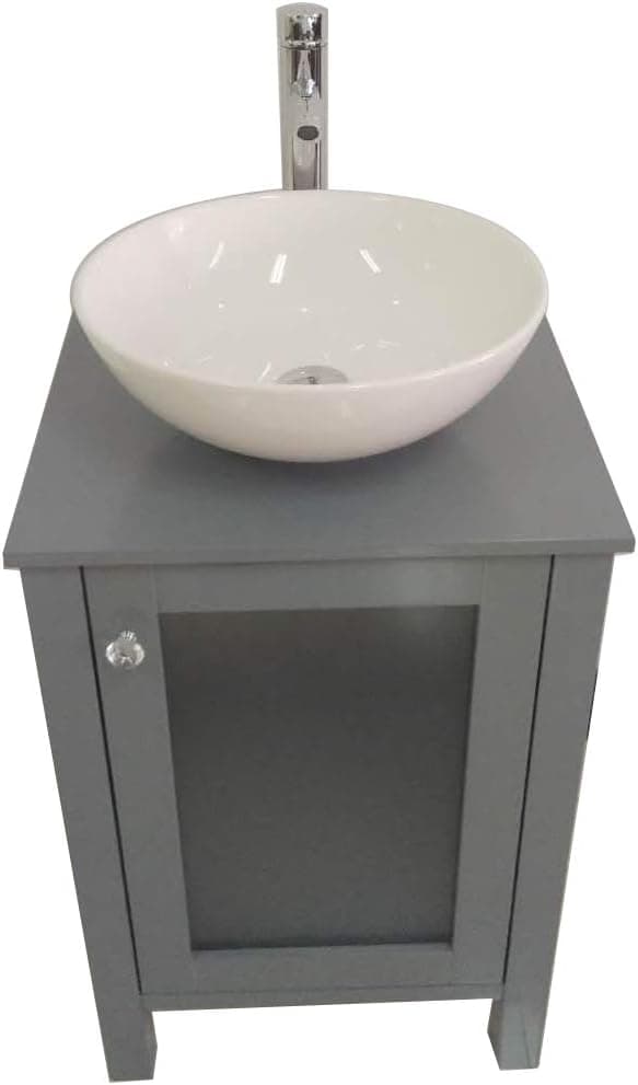 KIRAO 20" Freestand Water-Proofed Bathroom Vanity Ceramic Vessel Sink Faucet and Pop-up Drain Vanity Compo Set