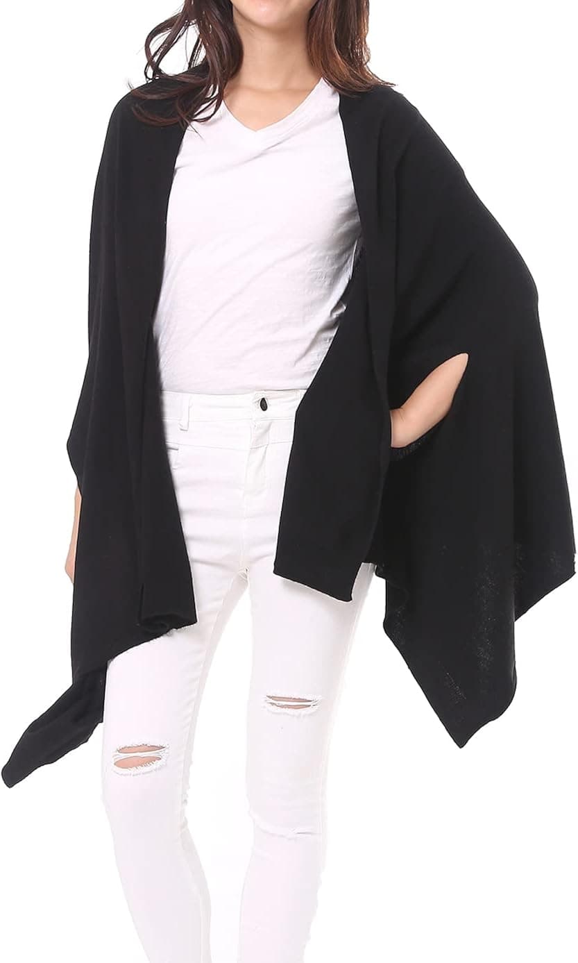 BRUCERIVER Women's Wool Blended Versatile Multi Style Long Knit Poncho Shawl