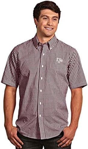Texas A&M Mens Scholar Check Pattern Short Sleeve Dress Shirt (Team Color: Maroo