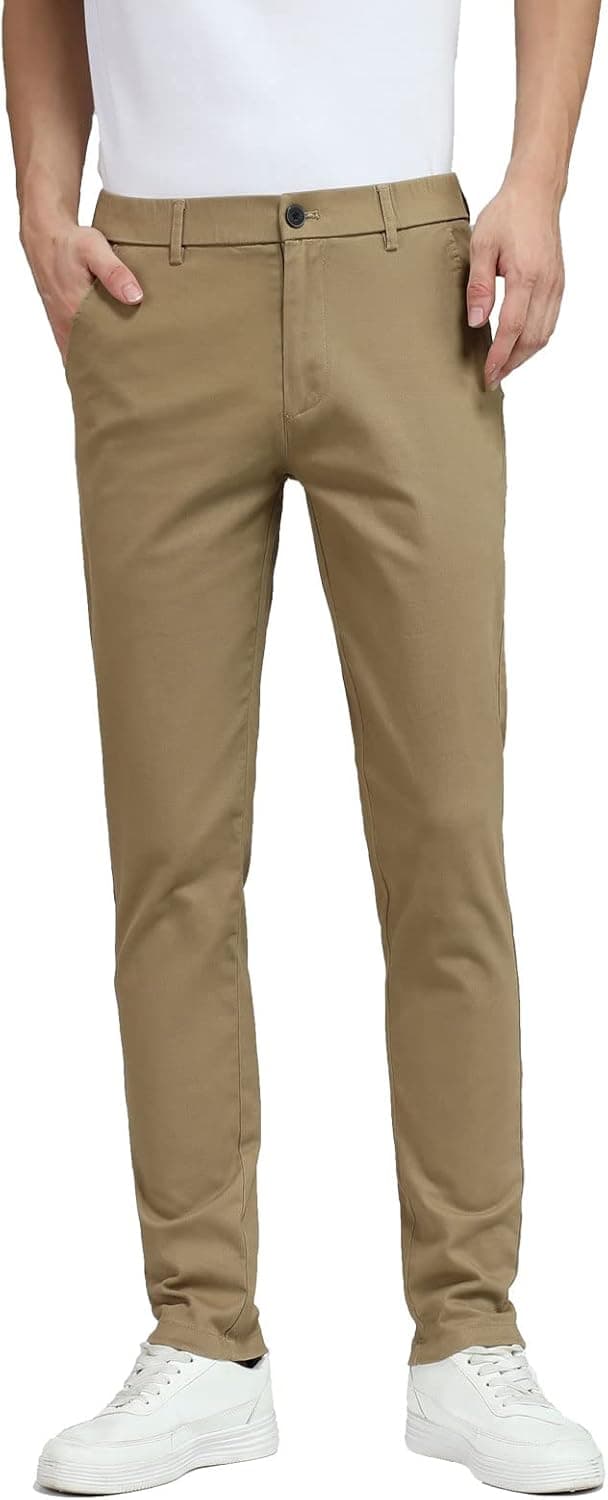 Plaid&Plain Men's Skinny Stretchy Khaki Pants Colored Pants Slim Fit Slacks Tapered Trousers