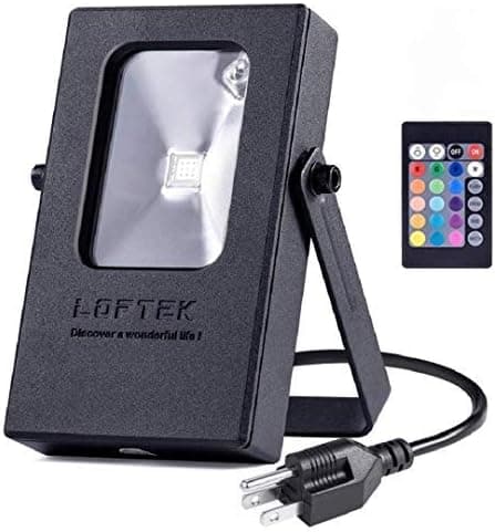 RGB LED Spotlight, LOFTEK 10W Upgraded Outdoor Color Changing Floodlight with Plug, IP65 Waterproof Dimmable Wall Washer Light, Stage Lighting