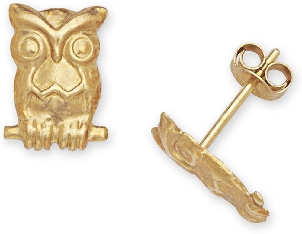 14k Yellow Gold Owl Stamping for boys or girls Earrings Measures 10x7mm