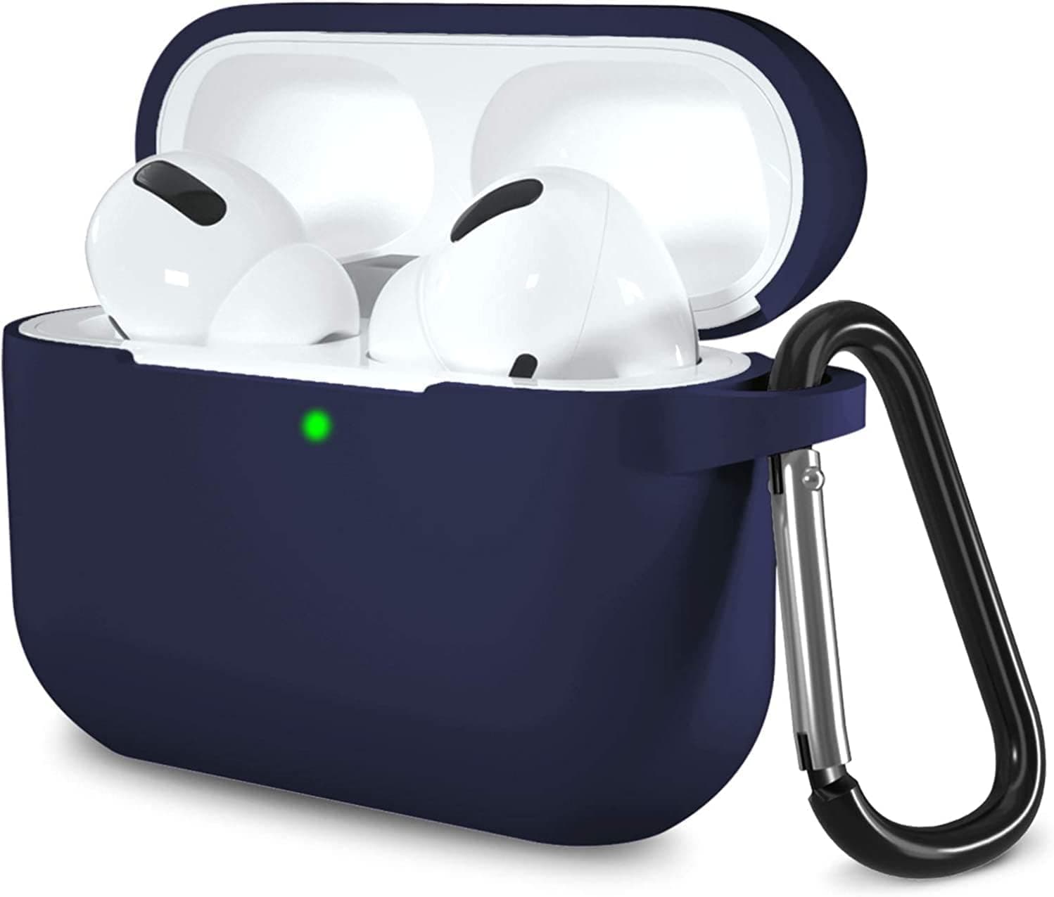 Lerobo Compatible with AirPods Pro Case Cover, Full Protective Shockproof Washable Silicone Skin Cover Case for Airpods pro Supports Wireless Charging with Carabiner Front LED Visible,Navy Blue