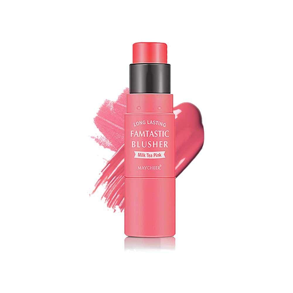 Blush Stick with Blush Brushes for Makeup,Waterproof Moisturizing Long-lasting Blusher Set for Cheek, Lip, Eye Shadow -Colorize Brighten Skin Colour Soft and Smooth-Rose Pink
