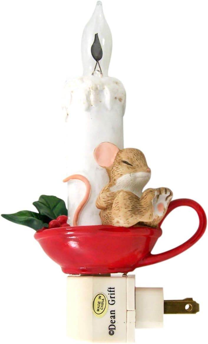 Roman Sleeping Mouse By Candlelight 7 Inch Resin Glass Swivel Plug-In Holiday Wall Night Light, Multicolored