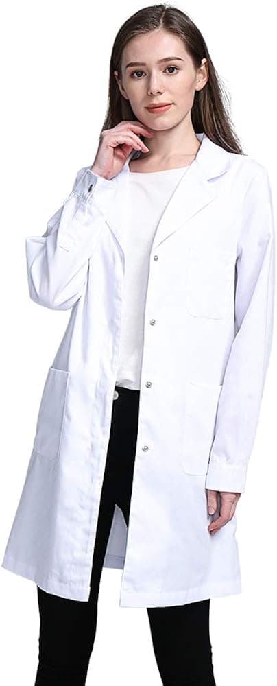 Icertag Lab Coat,Medical Coat,Doctor White Coat Women 36 inch,Student Science Laboratory Nurse Cosplay Cotton Dress