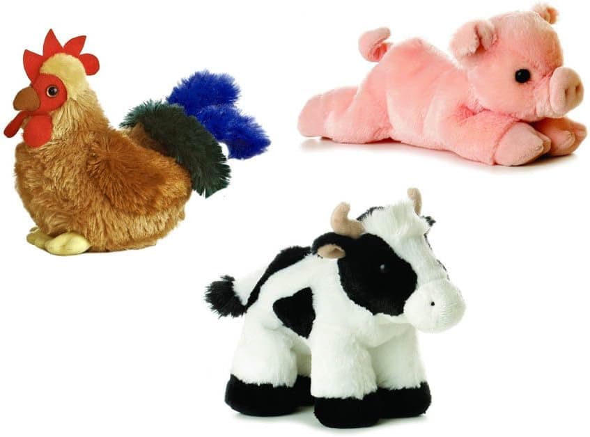 Aurora Farm Plush Animal Bundle Percy Pig Moo Cow Cocky Rooster