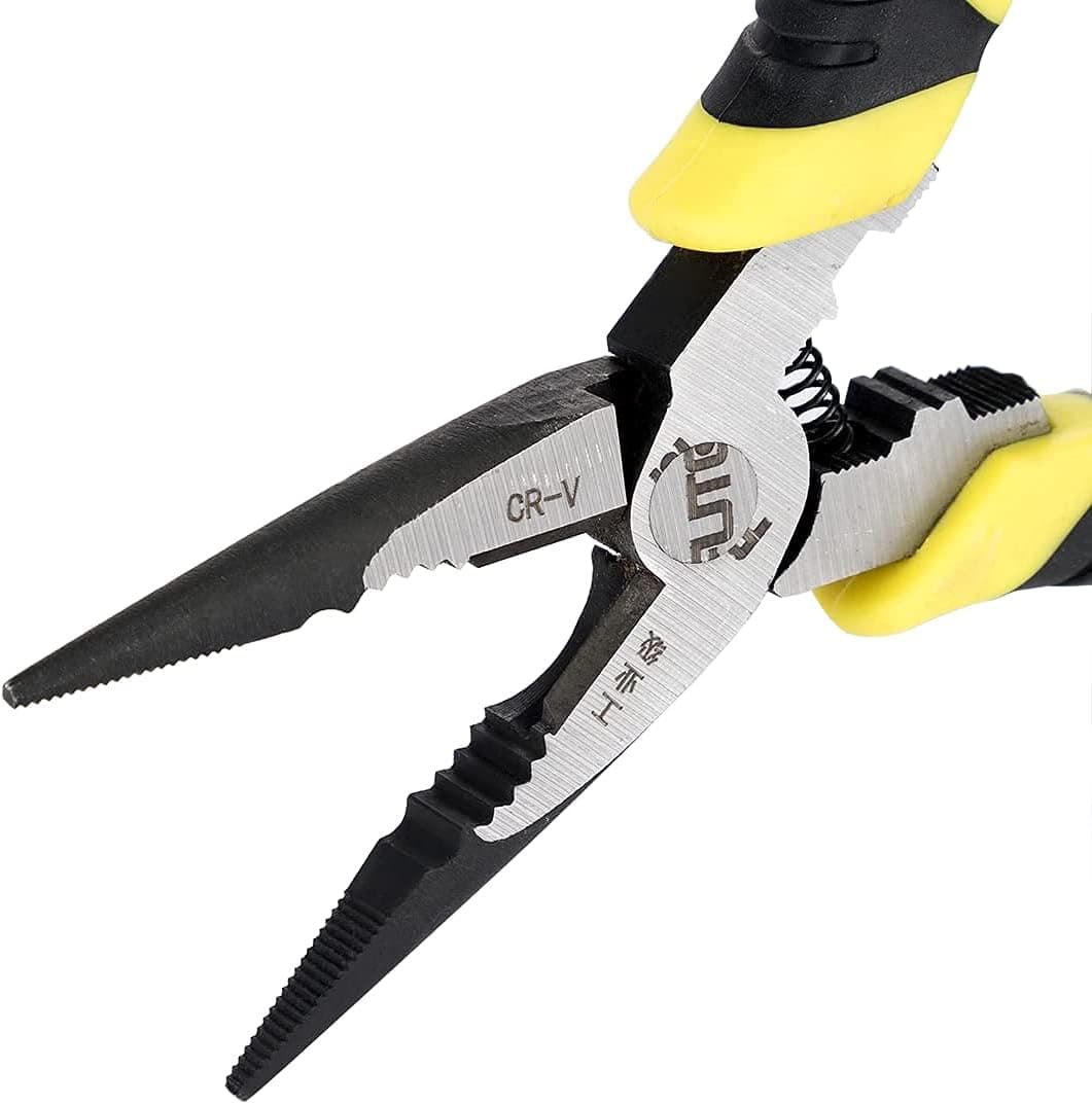 8 inch Needle Nose Pliers with Wire Cutter Linesman Pliers for Crimping,Cutting,Crimping, Shearing|Chrome Vanadium Steel Forged| Rust-Proof Coated|Comfort Grips…