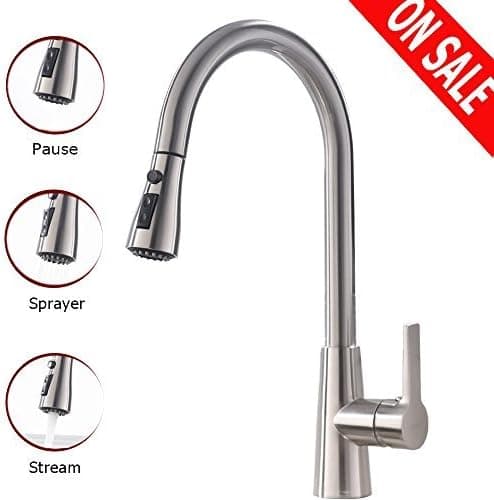 VESLA HOME Commercial Single Level Stainless Steel Pull Out Kitchen Faucet,Brushed Nickel Kitchen Faucets with Pull down Sprayer