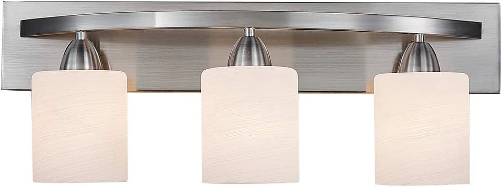 ANJIADENGSHI Bathroom Vanity Lamp Sand Nickel Wall Mounted Vanity Lighting Fixture with White Glass Shade Wall Sconce Pendant Lamp (Nickel, 3*E26)