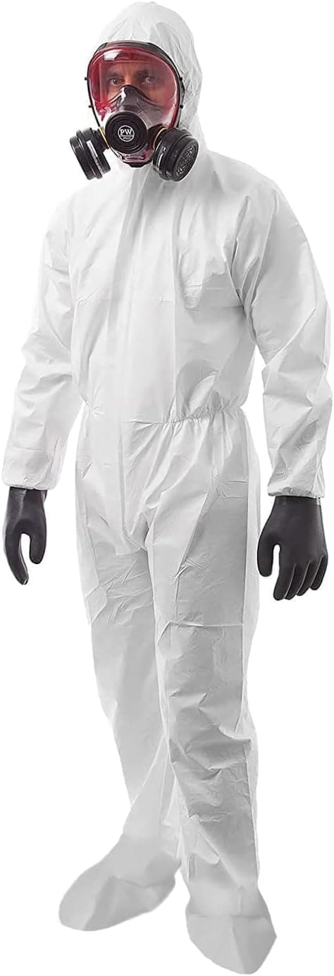 AMZ Medical Supply Disposable Coveralls for Men & Women Small, 5 Pack of 60 GSM Microporous White Hazmat Suits Disposable. Disposable Hazmat Suit with Hood, Boots, Elastic Wrist, Lower Back, Zipper