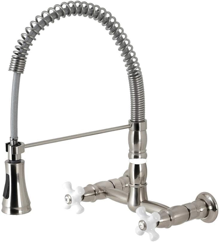 Kingston Brass GS1248PX Heritage Pull-Down Sprayer Kitchen Faucet, Brushed Nickel