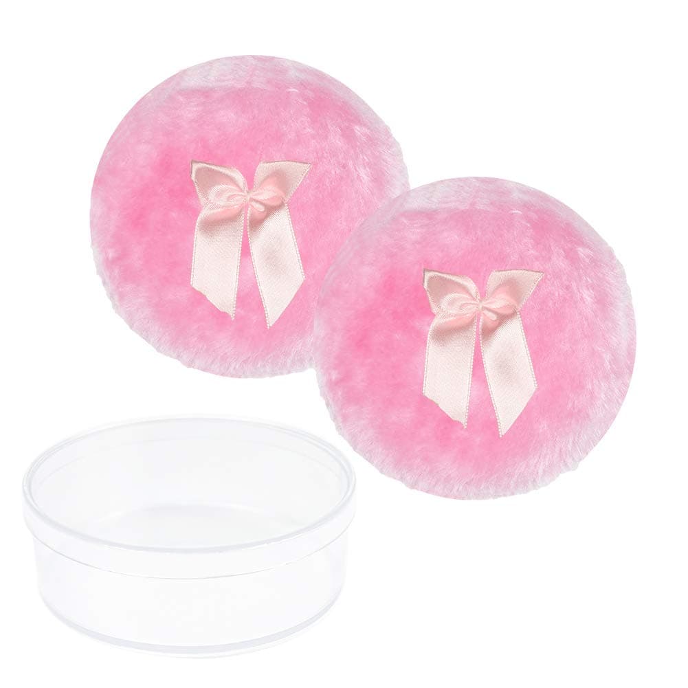 2 Pack 4.12'' Large Fluffy Powder Puff Soft Powder Puff Pink Face Puff with 1 Pcs Plastic Box for Women Girl Body Face