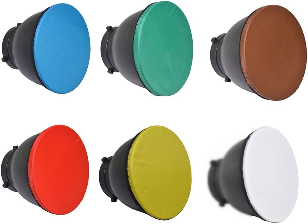 Bestshoot 6PACK 7" 180mm Light Diffuser Sock for Standard Reflector Red Yellow Blue Brown Green and White for Studio Strobe Standard Bowen Mount Reflector Fits Godox AD360.Monolights Speedlites