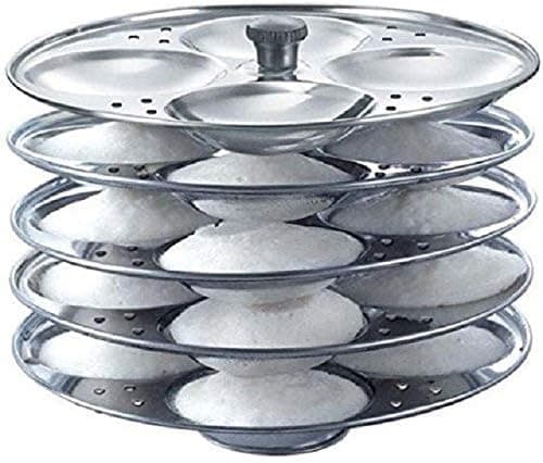 IndiaBigShop Stainless Steel 5-Rack Idli Stand, idli maker, idli Maker Steel, idli Plates Makes 20 Idlis