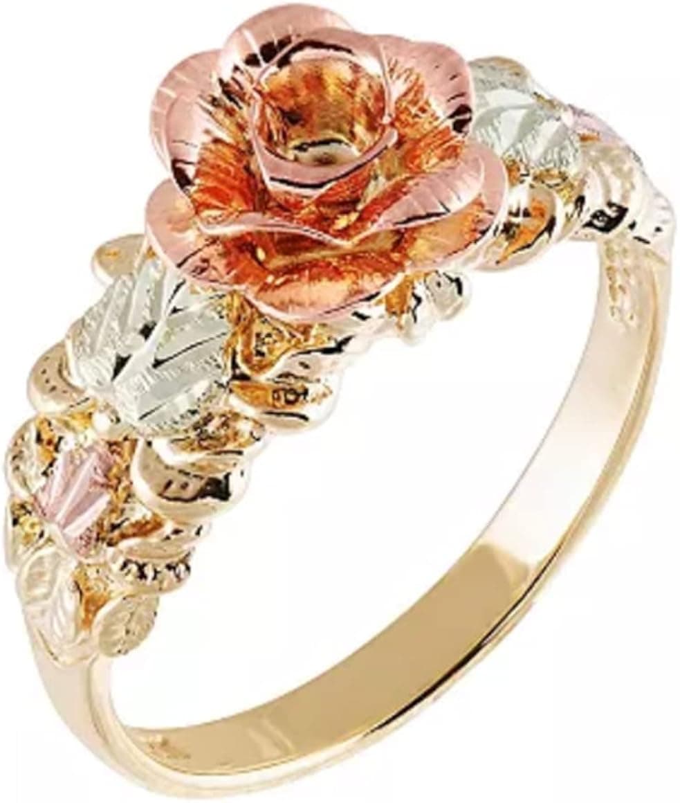3D Rose Band 10k Yellow Gold in Black Hills Gold