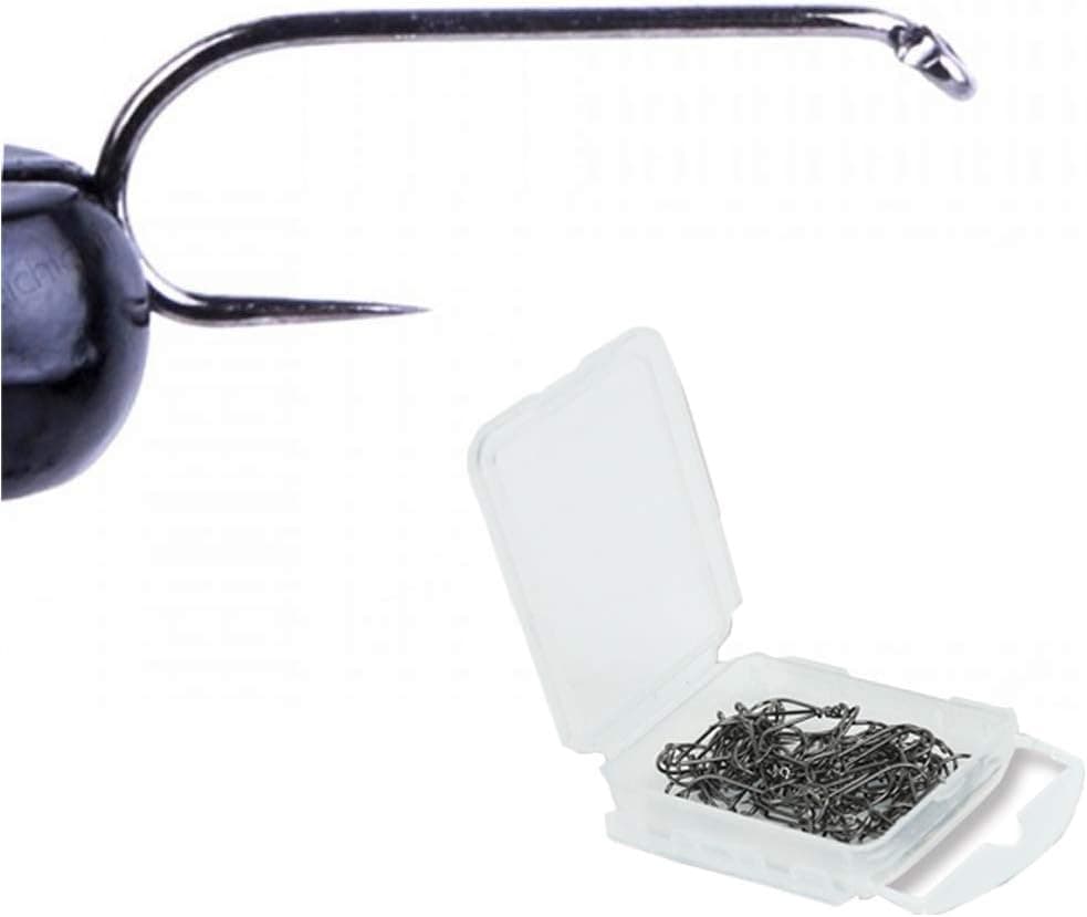 M MAXIMUMCATCH Maxcatch 100pcs Barbless Fly Fishing Fly Tying Hooks Dry Nymph Wet Shrimp Jig Hook with Mini Fly Box (Nymph Fly Hook (Barbless), 14)