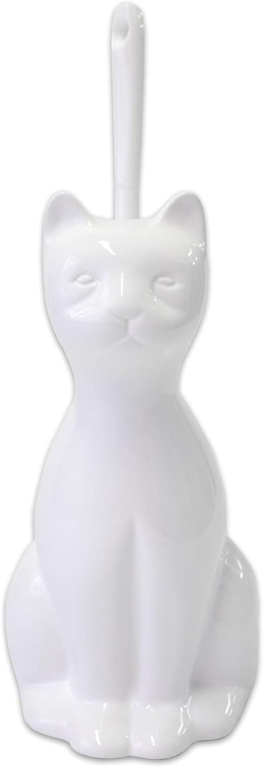 Moon_Daughter Ceramic Cat Toilet Brush Holder Glossy White Splash Home