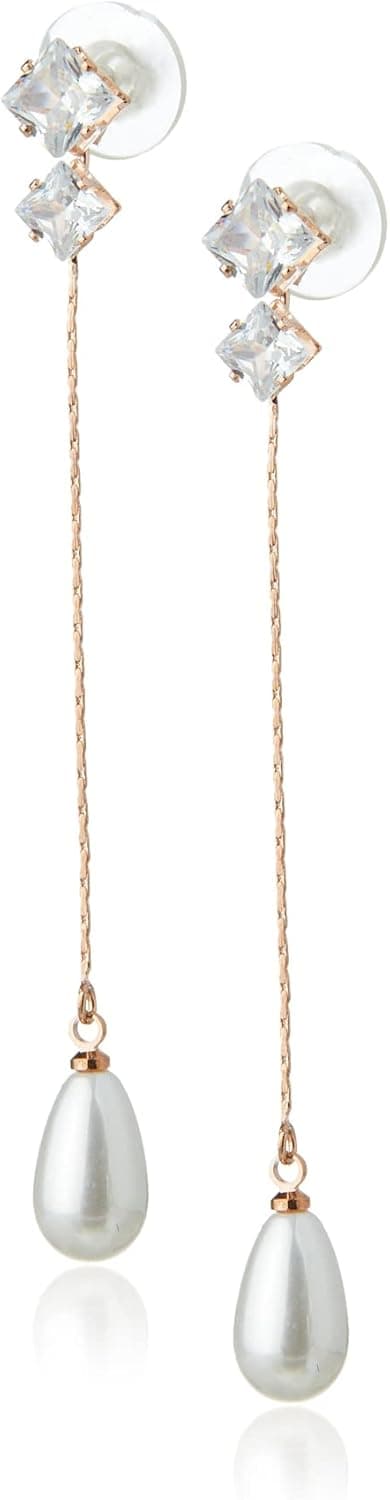 Mitya Hypoallergenic Gold-Plated Cubic Zirconia Stud Cultured PearlDangle Earrings For Women with Sterling Silver Backs