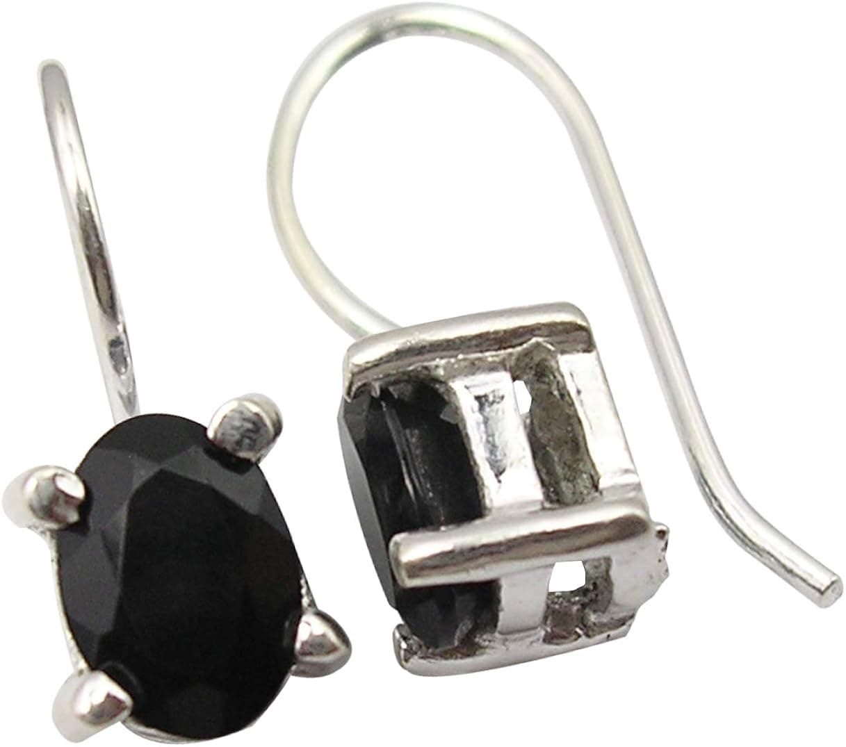 SilverStarJewel Sterling Silver Black Onyx Prong Setting Earrings 0.7" Wedding Gift Cyber Discounts
