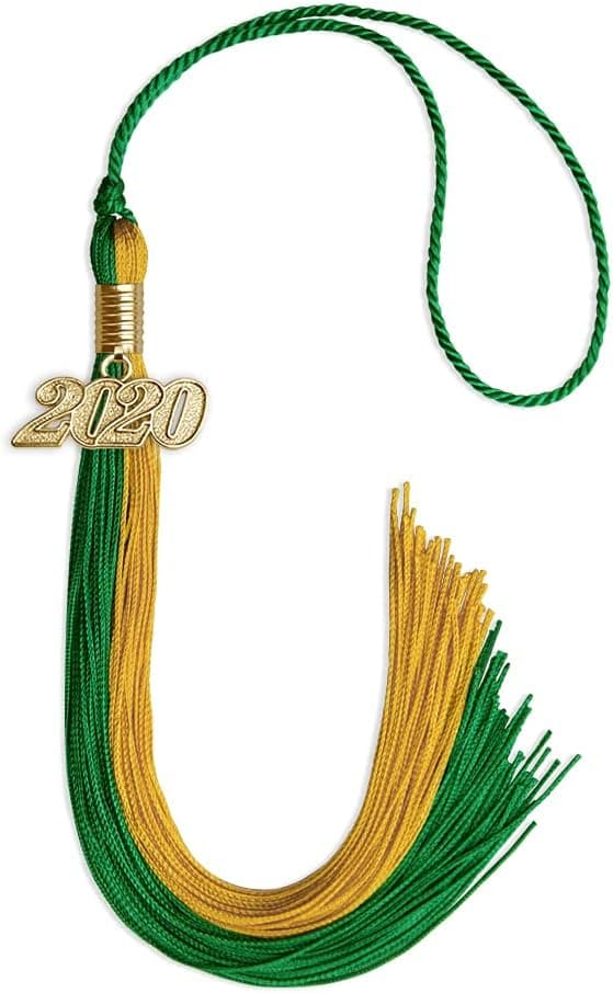 Endea Graduation Double Color Tassel with Gold Date Drop (Green/Bright Gold, 2020)