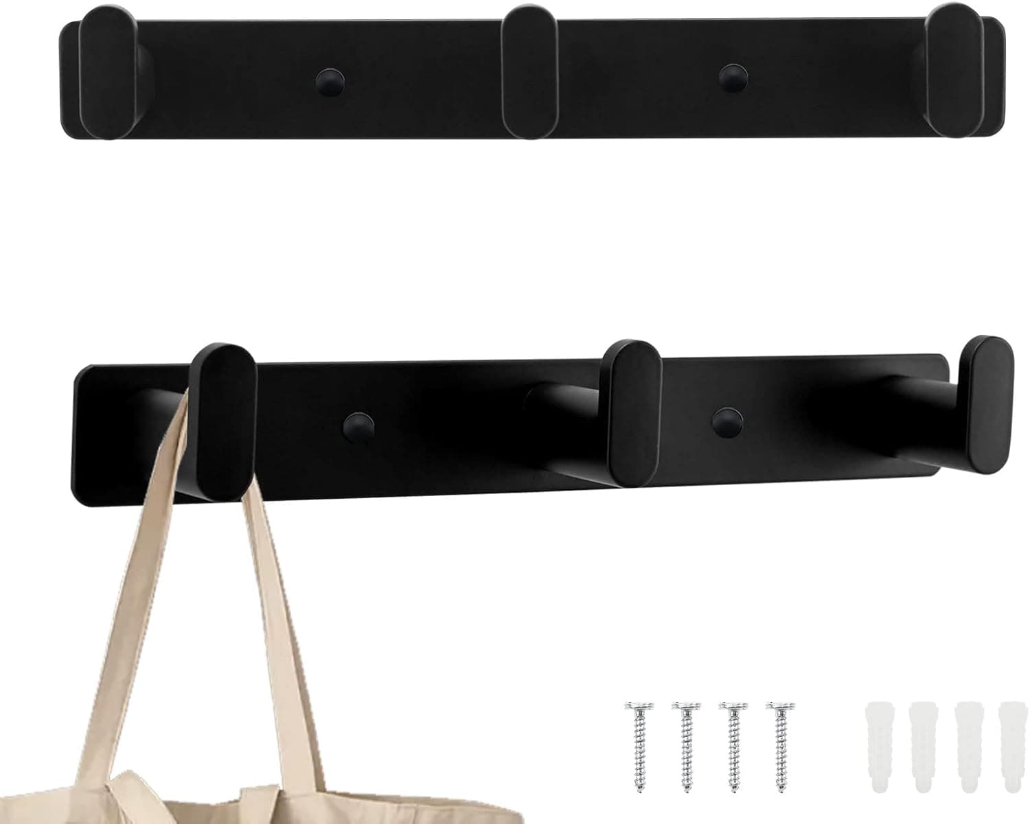 Potaosey 2-Pack Black Wall Coat Rack, Wall Mounted Coat Rack with 3 Hook,Modern Style Coat Rack Wall Mounted,Metal Coat Hooks Rail for Coat Hat Key Bathroom Bedroom Hotel Entryway