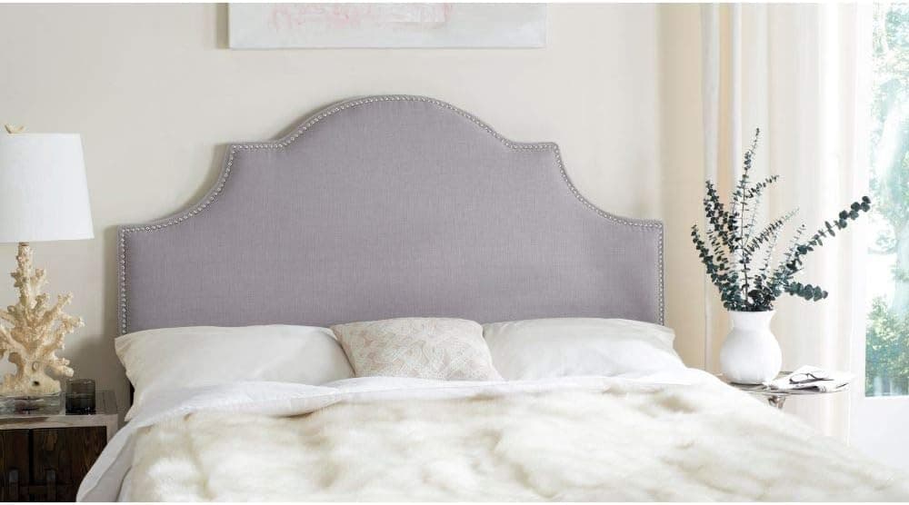Safavieh Hallmar Arctic Grey Upholstered Arched Headboard - Silver Nailhead (Full)