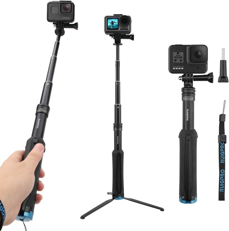AFAITH Pole for GoPro, 2-in-1 Waterproof Selfie Stick Tripod Extension Monopod Handheld Telescoping Pole with Rotation Clip for GoPro Hero 7/6/5/4/3, Fusion, Session